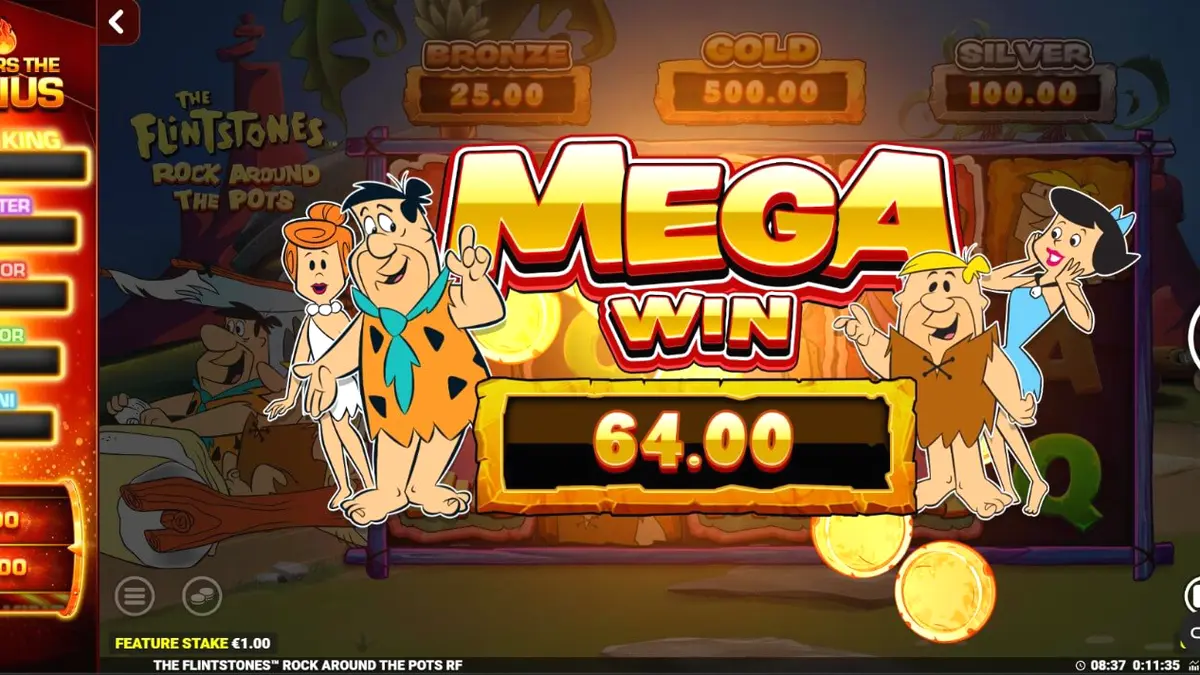 Tampilan visual slot The Flintstones: Rock Around The Pots dengan latar belakang kota Bedrock yang ikonik.