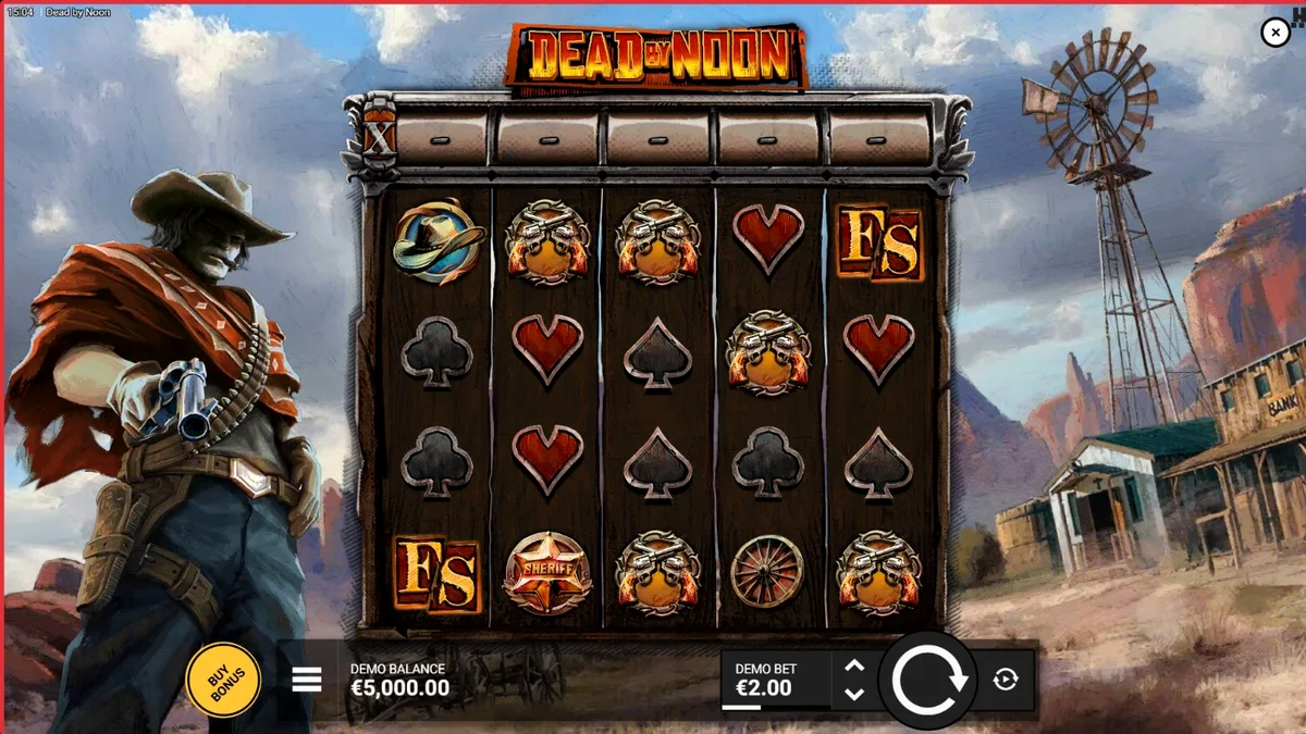 Tampilan layar permainan slot Dead by Noon di perangkat seluler